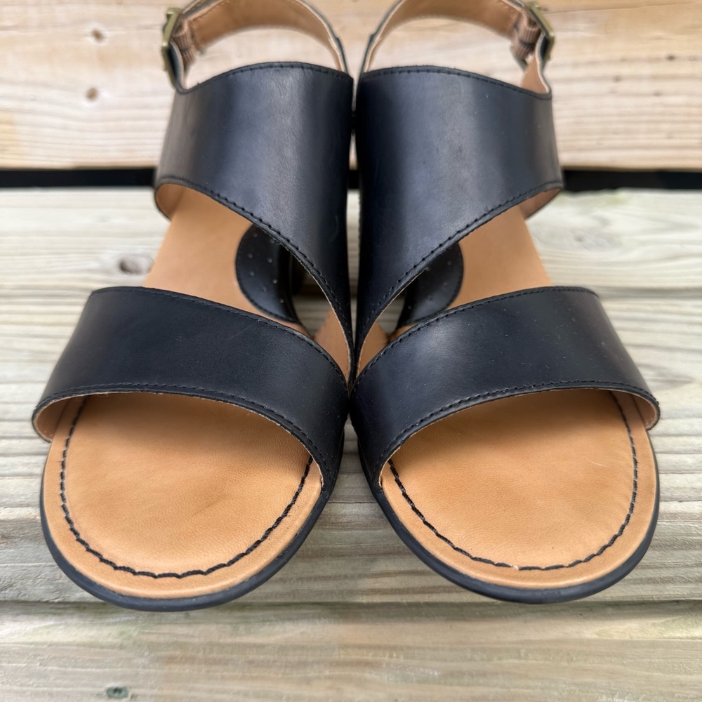 Boc Born Leather Sandals Black Double Strap Block Heel Buckle Open Toe Size 10 - Picture 6 of 15